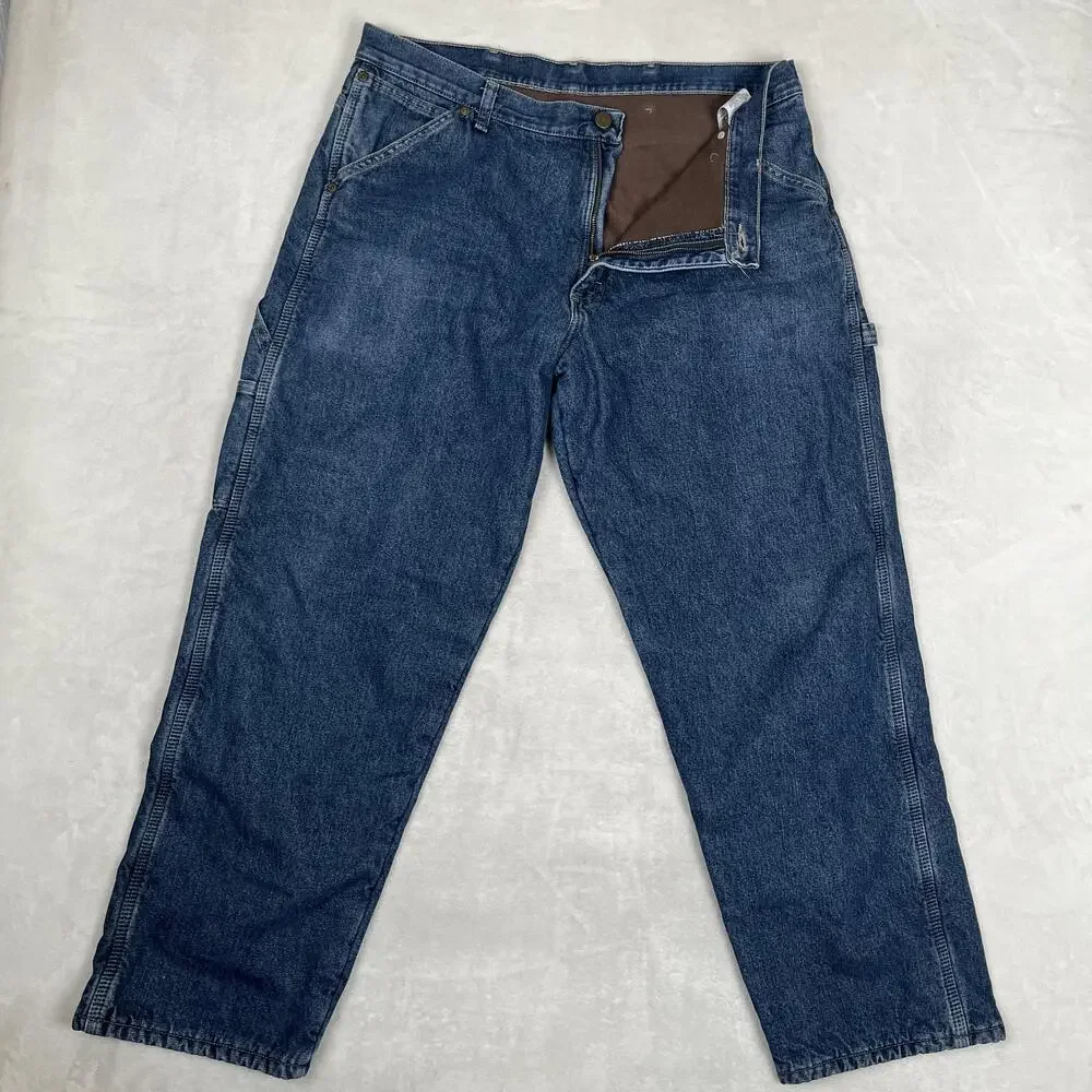 Wrangler Jeans Mens 36x30 Blue Relaxed Straight Lined Insulated Work Denim Pants